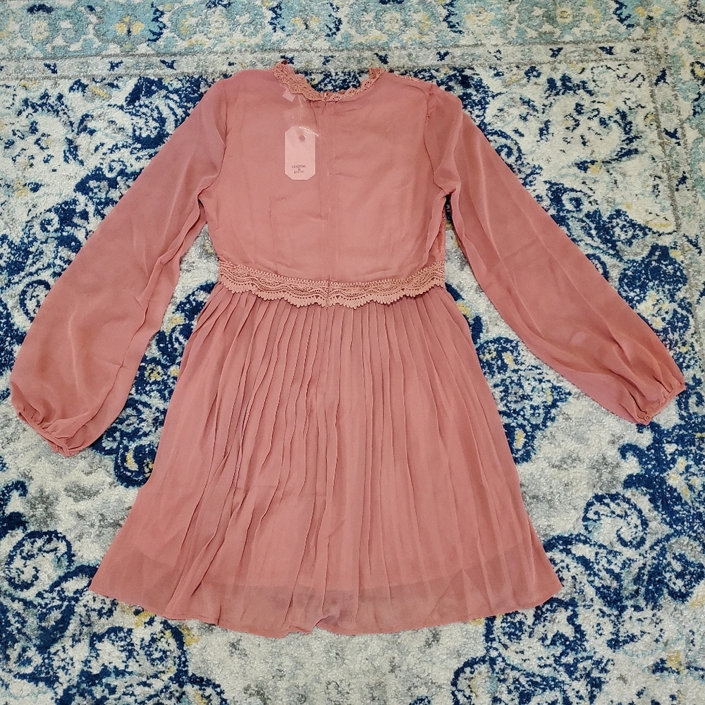 Loveriche Mauve Lace Pleated Fit & Flare Dress - Picture 7 of 11